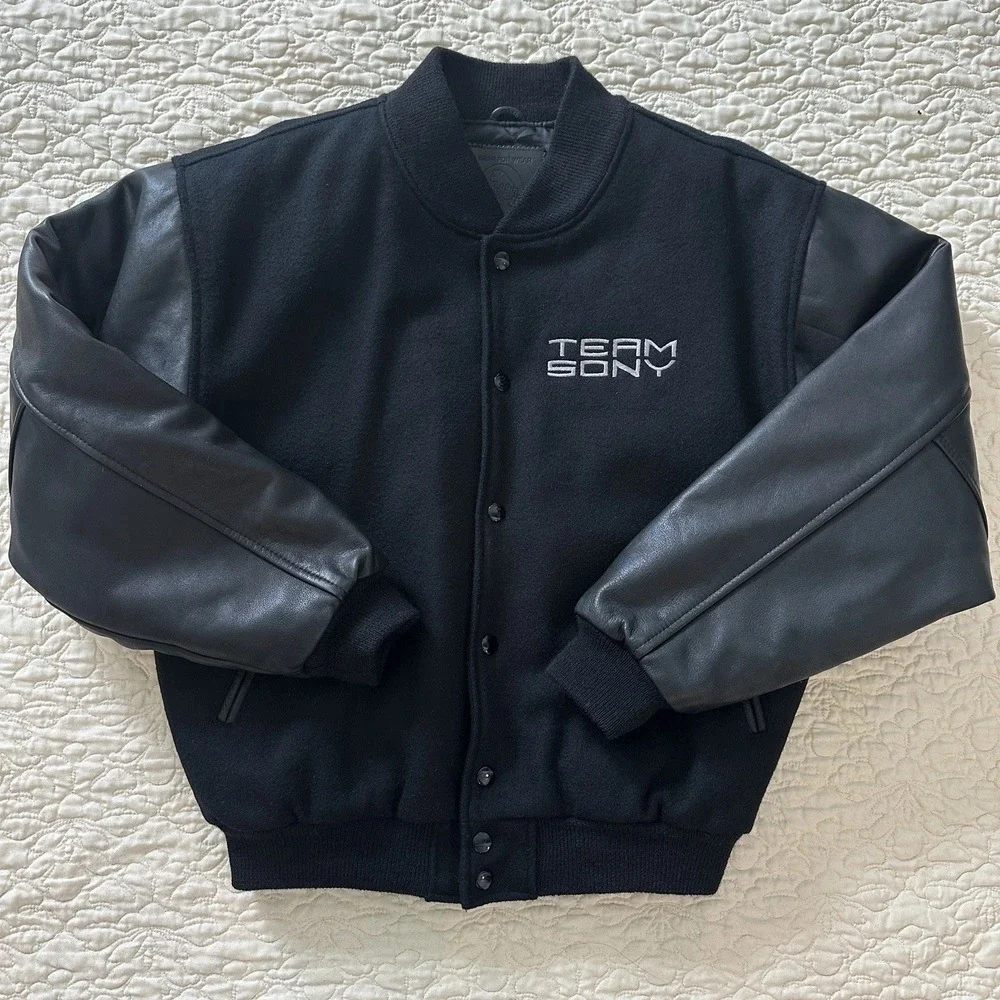 Vintage Golden Bear Varsity Jacket Wool Leather Men's‎ Small Black Sony Logo USA